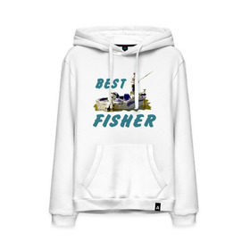 Мужская толстовка хлопок с принтом Best fisher в городе Новоалтайск, френч-терри, мягкий теплый начес внутри (100% хлопок) | карман-кенгуру, эластичные манжеты и нижняя кромка, капюшон с подкладом и шнурком | Тематика изображения на принте: клев | лодка | лучший рыбак | на рыбалке | ноживка | рыбак в лодке | рыбалка | удочка | улов