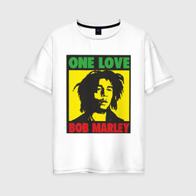 Женская футболка хлопок Oversize с принтом Marley в городе Новоалтайск, 100% хлопок | свободный крой, круглый ворот, спущенный рукав, длина до линии бедер
 | bob marley | боб марли | регги | ямайка
