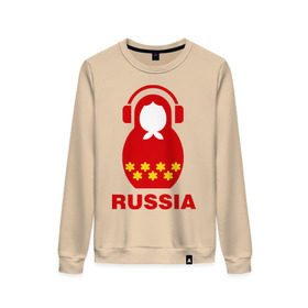 Женский свитшот хлопок с принтом Russia dj в городе Новоалтайск, 100% хлопок | прямой крой, круглый вырез, на манжетах и по низу широкая трикотажная резинка  | диджей | матрешка | наушники | россия
