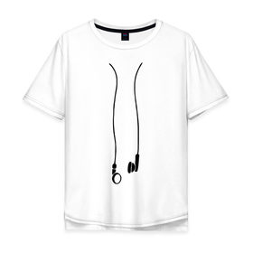 Мужская футболка хлопок Oversize с принтом Earphones в городе Новоалтайск, 100% хлопок | свободный крой, круглый ворот, “спинка” длиннее передней части | музыка | наушники | плеер | плейлист | слушать