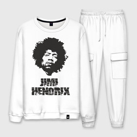 Мужской костюм хлопок с принтом Jimi Hendrix в городе Новоалтайск, 100% хлопок | на свитшоте круглая горловина, мягкая резинка по низу. Брюки заужены к низу, на них два вида карманов: два “обычных” по бокам и два объемных, с клапанами, расположенные ниже линии бедра. Брюки с мягкой трикотажной резинкой на поясе и по низу штанин. В поясе для дополнительного комфорта — широкие завязки | 60е | гитарист | джими хендрикс | джимми хендрикс | ретро | рок