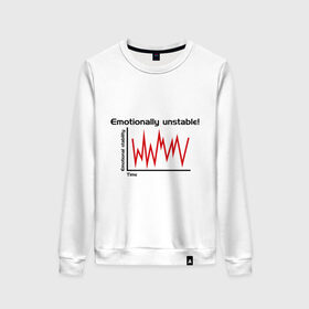 Женский свитшот хлопок с принтом Emotionally Unstable! в городе Новоалтайск, 100% хлопок | прямой крой, круглый вырез, на манжетах и по низу широкая трикотажная резинка  | pulse | кардиограмма | пульс | ритм сердца | сердце