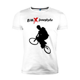 Мужская футболка премиум с принтом BMX freestyle (2) в городе Новоалтайск, 92% хлопок, 8% лайкра | приталенный силуэт, круглый вырез ворота, длина до линии бедра, короткий рукав | moto gp | motokross | x fighters | мото | мотокросс | х файтерс | экстрим