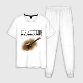 Мужская пижама хлопок с принтом Led Zeppelin (2) в городе Новоалтайск, 100% хлопок | брюки и футболка прямого кроя, без карманов, на брюках мягкая резинка на поясе и по низу штанин
 | heavy metal | led zepelin | metal | rock | trash metal | квартет | лед | метал | рок | рок группа | рок группы | трэш метал | хеви метал | цеппелин