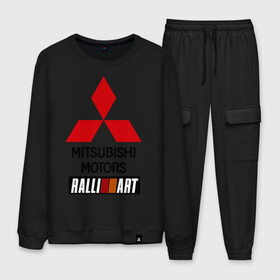 Мужской костюм хлопок с принтом Mitsubishi ralli art в городе Новоалтайск, 100% хлопок | на свитшоте круглая горловина, мягкая резинка по низу. Брюки заужены к низу, на них два вида карманов: два “обычных” по бокам и два объемных, с клапанами, расположенные ниже линии бедра. Брюки с мягкой трикотажной резинкой на поясе и по низу штанин. В поясе для дополнительного комфорта — широкие завязки | mitsubishi | mitsubishi motors | авто | автомобили | машины | митсубиси | митсубиси моторс | тачки