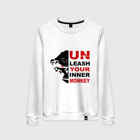 Женский свитшот хлопок с принтом Unlish your inner monkey в городе Новоалтайск, 100% хлопок | прямой крой, круглый вырез, на манжетах и по низу широкая трикотажная резинка  | parkour | паркур