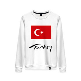 Женский свитшот хлопок с принтом Turkey (2) в городе Новоалтайск, 100% хлопок | прямой крой, круглый вырез, на манжетах и по низу широкая трикотажная резинка  | turkey | алания | анталья | белек | отдых в турции | отпуск в турции | турецкий флаг | турция | флаг турции