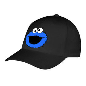 Бейсболка с принтом Cookie Monster face в городе Новоалтайск, 100% хлопок | классический козырек, металлическая застежка-регулятор размера | Тематика изображения на принте: cookie monster | куки монстр | сезам | улица сезам