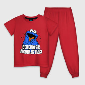 Детская пижама хлопок с принтом Cookie monster ест печеньку в городе Новоалтайск, 100% хлопок |  брюки и футболка прямого кроя, без карманов, на брюках мягкая резинка на поясе и по низу штанин
 | cookie monster | куки монстр | улица сезам