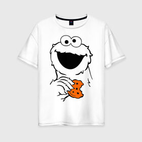 Женская футболка хлопок Oversize с принтом Cookie monsters - с печеньем в городе Новоалтайск, 100% хлопок | свободный крой, круглый ворот, спущенный рукав, длина до линии бедер
 | cookie monster | куки монстр | сезам | улица сезам