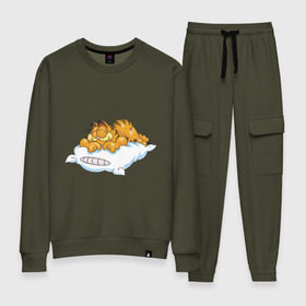 Женский костюм хлопок с принтом Гарфилд в городе Новоалтайск, 100% хлопок | на свитшоте круглая горловина, мягкая резинка по низу. Брюки заужены к низу, на них два вида карманов: два 