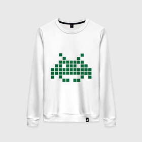 Женский свитшот хлопок с принтом Space invaders (2) в городе Новоалтайск, 100% хлопок | прямой крой, круглый вырез, на манжетах и по низу широкая трикотажная резинка  | 8 bit | 8 бит | shooter | space invaders | video games | видеоигры | космические захватчики | стрелялка | шутер