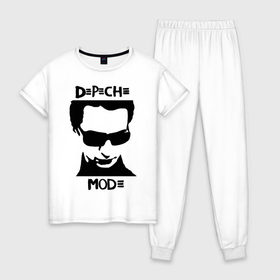 Женская пижама хлопок с принтом Depeche Mode (2) в городе Новоалтайск, 100% хлопок | брюки и футболка прямого кроя, без карманов, на брюках мягкая резинка на поясе и по низу штанин | depeche mode | депеш мод | карикатура depeche mode | карикатура депеш мод | фото depeche mode
