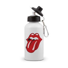 Бутылка спортивная с принтом Rolling Stones язык в городе Новоалтайск, металл | емкость — 500 мл, в комплекте две пластиковые крышки и карабин для крепления | heavy metal | metal | rock | trash metal | губы | квартет | метал | рок | рок группа | рок группы | роллинг стоунз | трэш метал | хеви метал | язык