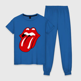 Женская пижама хлопок с принтом Rolling Stones язык в городе Новоалтайск, 100% хлопок | брюки и футболка прямого кроя, без карманов, на брюках мягкая резинка на поясе и по низу штанин | heavy metal | metal | rock | trash metal | губы | квартет | метал | рок | рок группа | рок группы | роллинг стоунз | трэш метал | хеви метал | язык