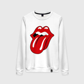 Женский свитшот хлопок с принтом Rolling Stones язык в городе Новоалтайск, 100% хлопок | прямой крой, круглый вырез, на манжетах и по низу широкая трикотажная резинка  | heavy metal | metal | rock | trash metal | губы | квартет | метал | рок | рок группа | рок группы | роллинг стоунз | трэш метал | хеви метал | язык