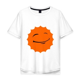 Мужская футболка хлопок Oversize с принтом Смайл - довольное солнце в городе Новоалтайск, 100% хлопок | свободный крой, круглый ворот, “спинка” длиннее передней части | smile | довольное солнце | смайл | солнце | солнышко | улыбка