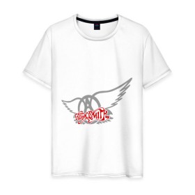 Мужская футболка хлопок с принтом Aerosmith с крыльями в городе Новоалтайск, 100% хлопок | прямой крой, круглый вырез горловины, длина до линии бедер, слегка спущенное плечо. | aerosmith | rock | крылья ангела | рок