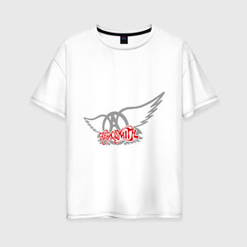 Женская футболка хлопок Oversize с принтом Aerosmith с крыльями в городе Новоалтайск, 100% хлопок | свободный крой, круглый ворот, спущенный рукав, длина до линии бедер
 | aerosmith | rock | крылья ангела | рок
