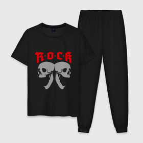 Мужская пижама хлопок с принтом Rock черепа в городе Новоалтайск, 100% хлопок | брюки и футболка прямого кроя, без карманов, на брюках мягкая резинка на поясе и по низу штанин
 | рок