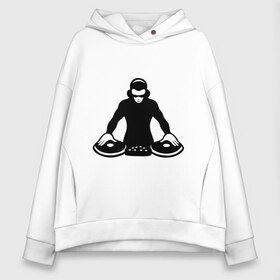 Женское худи Oversize хлопок с принтом Dj с вертушками в городе Новоалтайск, френч-терри — 70% хлопок, 30% полиэстер. Мягкий теплый начес внутри —100% хлопок | боковые карманы, эластичные манжеты и нижняя кромка, капюшон на магнитной кнопке | deejay | dj | вертушки | диджей | пластинки
