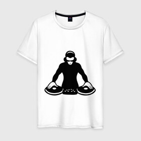 Мужская футболка хлопок с принтом Dj с вертушками в городе Новоалтайск, 100% хлопок | прямой крой, круглый вырез горловины, длина до линии бедер, слегка спущенное плечо. | Тематика изображения на принте: deejay | dj | вертушки | диджей | пластинки