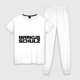 Женская пижама хлопок с принтом Markus Schulz в городе Новоалтайск, 100% хлопок | брюки и футболка прямого кроя, без карманов, на брюках мягкая резинка на поясе и по низу штанин | deejay | dj | markus schulz | trance | диджей | маркус шульц | транс
