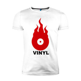 Мужская футболка премиум с принтом Vinyl в городе Новоалтайск, 92% хлопок, 8% лайкра | приталенный силуэт, круглый вырез ворота, длина до линии бедра, короткий рукав | Тематика изображения на принте: tiesto | vinyl | винил | огонь | пластинка