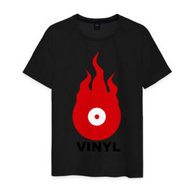 Мужская футболка хлопок с принтом Vinyl в городе Новоалтайск, 100% хлопок | прямой крой, круглый вырез горловины, длина до линии бедер, слегка спущенное плечо. | Тематика изображения на принте: tiesto | vinyl | винил | огонь | пластинка