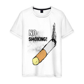 Мужская футболка хлопок с принтом No smoking! в городе Новоалтайск, 100% хлопок | прямой крой, круглый вырез горловины, длина до линии бедер, слегка спущенное плечо. | 