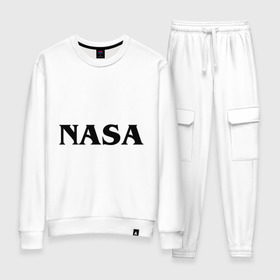 Женский костюм хлопок с принтом Nasa в городе Новоалтайск, 100% хлопок | на свитшоте круглая горловина, мягкая резинка по низу. Брюки заужены к низу, на них два вида карманов: два 