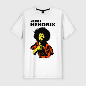 Мужская футболка премиум с принтом Jimi Hendrix in a red t-shirt в городе Новоалтайск, 92% хлопок, 8% лайкра | приталенный силуэт, круглый вырез ворота, длина до линии бедра, короткий рукав | jimi hendrix in a red | rock | джими хендрикс | рок