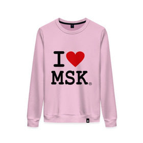 Женский свитшот хлопок с принтом I love MSK (Moscow) в городе Новоалтайск, 100% хлопок | прямой крой, круглый вырез, на манжетах и по низу широкая трикотажная резинка  | i love | moscow | russia | москва | россия | столица | я люблю москву