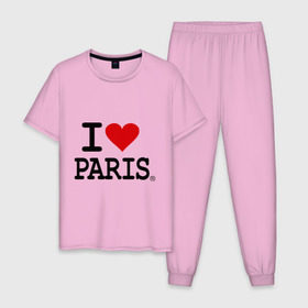 Мужская пижама хлопок с принтом I love Paris в городе Новоалтайск, 100% хлопок | брюки и футболка прямого кроя, без карманов, на брюках мягкая резинка на поясе и по низу штанин
 | i love | i love paris | европа | париж | франция | французский | я люблю париж