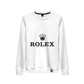 Женский свитшот хлопок с принтом Rolex в городе Новоалтайск, 100% хлопок | прямой крой, круглый вырез, на манжетах и по низу широкая трикотажная резинка  | rolex | бренд | гламурный | дорогой | корона | крутой | марка | пафосный | ролекс | часы