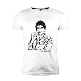 Мужская футболка премиум с принтом Аль Пачино (Scarface) в городе Новоалтайск, 92% хлопок, 8% лайкра | приталенный силуэт, круглый вырез ворота, длина до линии бедра, короткий рукав | al pacino | scarface | актер | аль пачино | брайана де пальмы | голливуд | знаменитость | лицо со шрамом