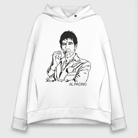 Женское худи Oversize хлопок с принтом Аль Пачино (Scarface) в городе Новоалтайск, френч-терри — 70% хлопок, 30% полиэстер. Мягкий теплый начес внутри —100% хлопок | боковые карманы, эластичные манжеты и нижняя кромка, капюшон на магнитной кнопке | al pacino | scarface | актер | аль пачино | брайана де пальмы | голливуд | знаменитость | лицо со шрамом
