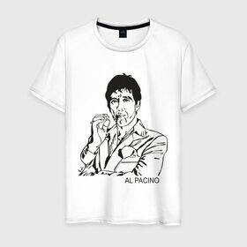 Мужская футболка хлопок с принтом Аль Пачино (Scarface) в городе Новоалтайск, 100% хлопок | прямой крой, круглый вырез горловины, длина до линии бедер, слегка спущенное плечо. | al pacino | scarface | актер | аль пачино | брайана де пальмы | голливуд | знаменитость | лицо со шрамом