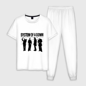 Мужская пижама хлопок с принтом System of a Down музыканты в городе Новоалтайск, 100% хлопок | брюки и футболка прямого кроя, без карманов, на брюках мягкая резинка на поясе и по низу штанин
 | system of a down | изображение system of a down | музыканты system of a down | силуэты system of a down