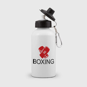 Бутылка спортивная с принтом Boxing в городе Новоалтайск, металл | емкость — 500 мл, в комплекте две пластиковые крышки и карабин для крепления | box | boxing | footbolki | бокс | боксер | боксерские перчатки | боксинг | перчатки | спорт