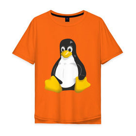 Мужская футболка хлопок Oversize с принтом Linux (7) в городе Новоалтайск, 100% хлопок | свободный крой, круглый ворот, “спинка” длиннее передней части | пингвин