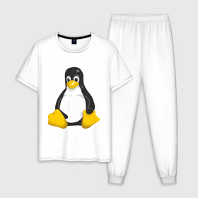 Мужская пижама хлопок с принтом Linux (7) в городе Новоалтайск, 100% хлопок | брюки и футболка прямого кроя, без карманов, на брюках мягкая резинка на поясе и по низу штанин
 | пингвин