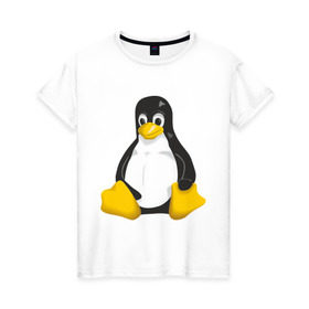 Женская футболка хлопок с принтом Linux (7) в городе Новоалтайск, 100% хлопок | прямой крой, круглый вырез горловины, длина до линии бедер, слегка спущенное плечо | пингвин