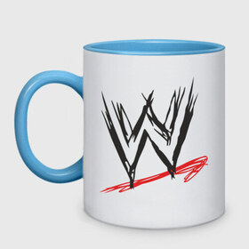 Кружка двухцветная с принтом WWE в городе Новоалтайск, керамика | объем — 330 мл, диаметр — 80 мм. Цветная ручка и кайма сверху, в некоторых цветах — вся внутренняя часть | джон сина