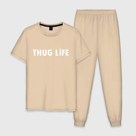 Мужская пижама хлопок с принтом Thug life в городе Новоалтайск, 100% хлопок | брюки и футболка прямого кроя, без карманов, на брюках мягкая резинка на поясе и по низу штанин
 | gangsta | gansta | hip | hip hop | hop | rap | пуля | реп | рэп | рэпчина | хип | хип хоп