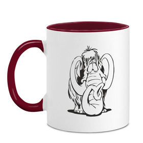 Кружка двухцветная с принтом Мамонтенок в городе Новоалтайск, керамика | объем — 330 мл, диаметр — 80 мм. Цветная ручка и кайма сверху, в некоторых цветах — вся внутренняя часть | Тематика изображения на принте: животные | мамонт | мамонтенок