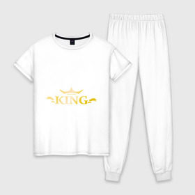 Женская пижама хлопок с принтом King (3) в городе Новоалтайск, 100% хлопок | брюки и футболка прямого кроя, без карманов, на брюках мягкая резинка на поясе и по низу штанин | king | король | корона | повелитель | царь