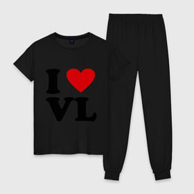 Женская пижама хлопок с принтом I love VL в городе Новоалтайск, 100% хлопок | брюки и футболка прямого кроя, без карманов, на брюках мягкая резинка на поясе и по низу штанин | i love | vl | владивосток | владик | города | дальневосточный | дальний восток | сердце | я люблю | я люблю vl | я люблю владивосток