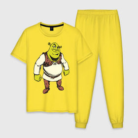 Мужская пижама хлопок с принтом Shrek (3) в городе Новоалтайск, 100% хлопок | брюки и футболка прямого кроя, без карманов, на брюках мягкая резинка на поясе и по низу штанин
 | shrek | шрек