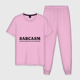 Мужская пижама хлопок с принтом Sarcasm в городе Новоалтайск, 100% хлопок | брюки и футболка прямого кроя, без карманов, на брюках мягкая резинка на поясе и по низу штанин
 | глупость | глупые люди | ирония | прикол | сарказм | шутка | юмор
